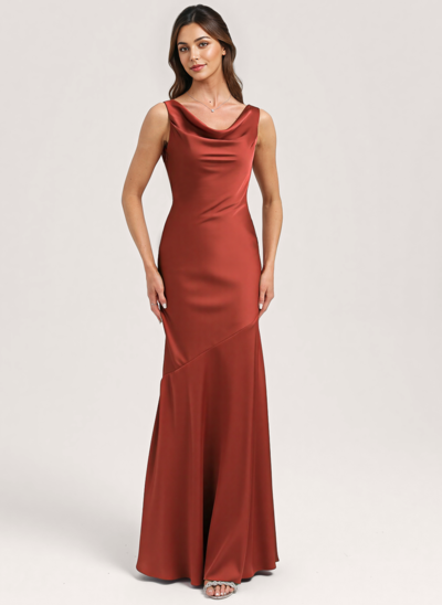 Trumpet/Mermaid Cowl Floor-Length Matte Satin Bridesmaid Dress 