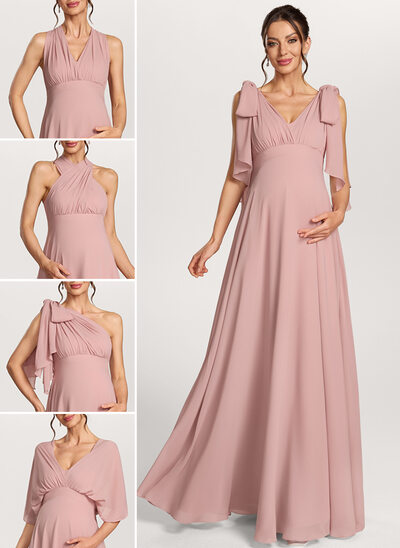Umstandskleid in A-Linie mit One-Shoulder-Ausschnitt Plissee aus Chiffon