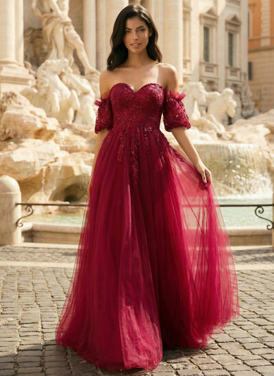 Jurk van tule met sweetheart strapless pailletten