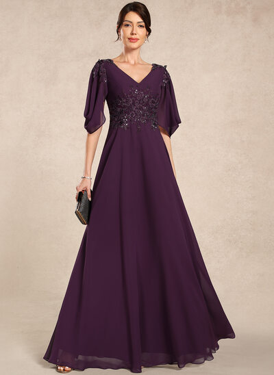 A-line V-Neck Sequins Lace Dress