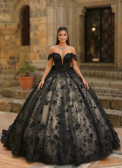 Klänning Balklänning/Prinsessa med Off-shoulder Korta ärmar Beading