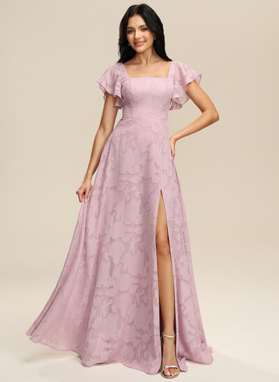 Corte em a decote quadrado babados devorê floral vestido