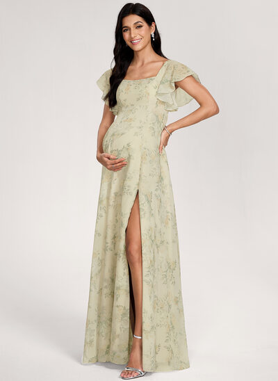 Kjole med A-linje Square Gulvlængde Chiffon Graviditetskjoler med Flæsekanter 