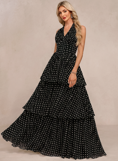 Cascading Ruffles Chiffon Maxi Dress