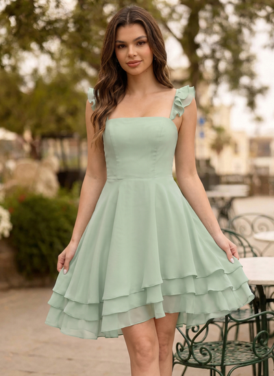 Square Ruffle Chiffon Dress