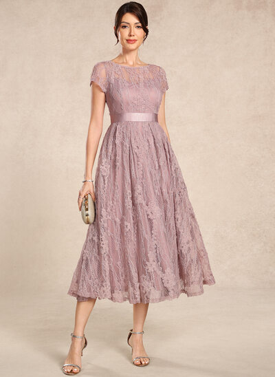 A-line Ruched Lace Dress