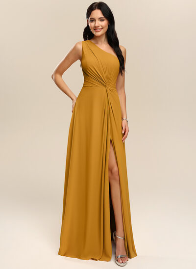 A-line One Shoulder Ruched Chiffon Dress