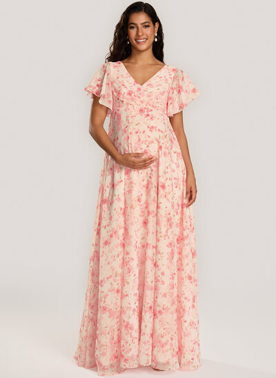 Corte em a babados chiffon vestido de grávida