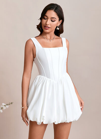 A-line Square Mini Satin Wedding Dress 