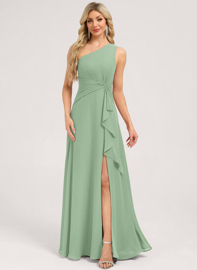 A-line One Shoulder Ruffle Chiffon Dress