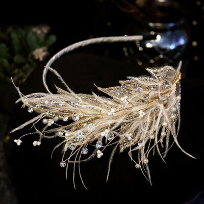 Perle Faux fjær Pannebånd Hårtilbehør bryllup Hårpynt 