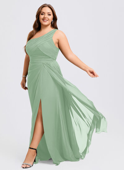 A-line One Shoulder Ruffle Chiffon Dress