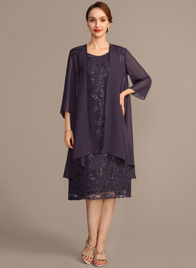 A-line Scoop Knee-Length Lace Mother of the Bride Dress With Sequins 