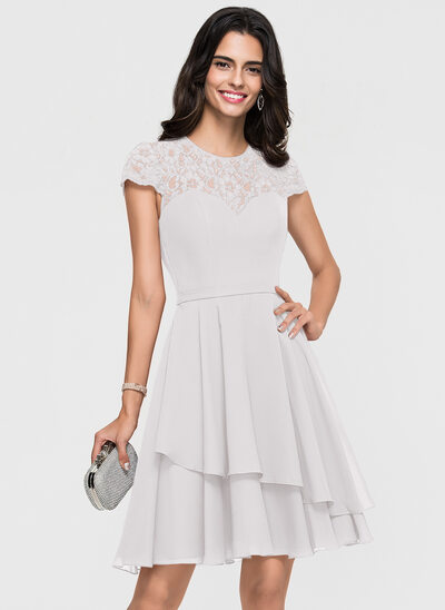 Robe trapèze scoop longueur genou mousseline robe de soirée étudiante avec robe à volants 