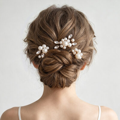Tocado de boda perla strass horquillas para el pelo (juego de 3)
