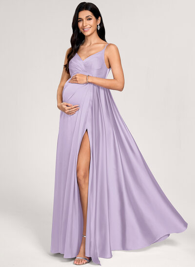 A-line Pleated Matte Satin Maternity Dress