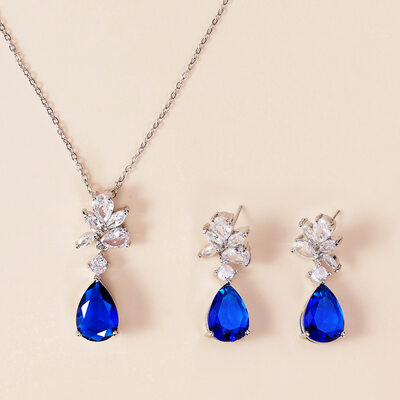Delicado pera crystal boda sistemas de la joyería pendientes y collar (juego de 2)