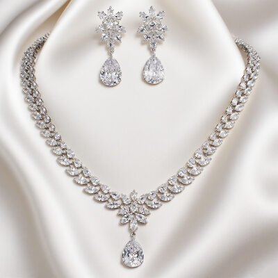 Elegant Cubic Zirconia Wedding Earrings Necklace Jewelry Set Jewelry Sets (Set of 2) 