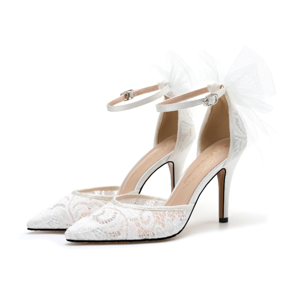 med Hul ut Syning Blonde Kvinner Lav Hæl Lukket Tå Blonder Brudesko 