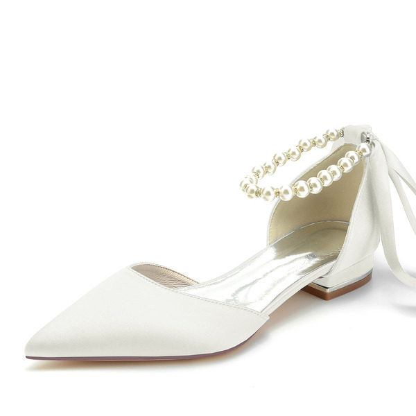 Kvinner Lukket Tå Lav Hæl Satin Brudesko 