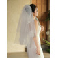 Pearl Bow Cut Edge Two Tier Bridal Short 30" Wedding Veils With Blusher 