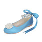 Girl's Flower Girl Shoes Wedding Pearl Ribbon Tie Satin Round Toe Flat Heel Shoes 