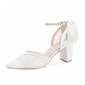 Women's Wedding Shoes Lace Satin Block Heel Point Toe Wedding Heels Bridal Shoes Pearl Ribbon Tie Elegant Wedding Shoes 