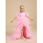 Ball-Gown/Princess Square Asymmetrical Satin Organza Flower Girl Dress With Bow 