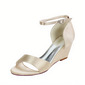 Women's Wedding Shoes Satin Wedge Heel Open Toe Wedding Sandals Bridesmaid Shoes Simple Wedding Evening Cocktail Shoes 