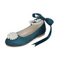 Girl's Flower Girl Shoes Wedding Pearl Ribbon Tie Satin Round Toe Flat Heel Shoes 