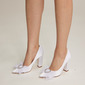 Women's Wedding Shoes Satin Block Heel Point Toe Wedding Heels Bridal Shoes Bowknot Rhinestone Elegant Wedding Shoes 