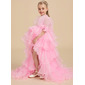 Ball-Gown/Princess Square Asymmetrical Satin Organza Flower Girl Dress With Bow 