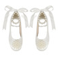 Girl's Flower Girl Shoes Wedding Pearl Ribbon Tie Satin Round Toe Flat Heel Shoes 
