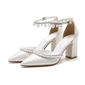 Women's Wedding Shoes Pearl Rhinestone Buckle Wedding Heels Bridal Shoes Boho Elegant Point Toe Wedding Shoes 