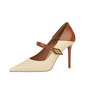Women's Heels Work Daily Vintage Faux Leather High Heel Point Toe Color Block Buckle Shoes 