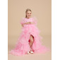 Ball-Gown/Princess Square Asymmetrical Satin Organza Flower Girl Dress With Bow 