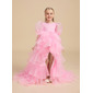 Ball-Gown/Princess Square Asymmetrical Satin Organza Flower Girl Dress With Bow 