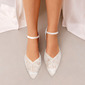 Women's Wedding Shoes Lace Satin Flat Heel Point Toe Wedding Flats Bridal Shoes Bridesmaid Shoes Elegant Wedding Shoes 