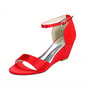 Women's Wedding Shoes Satin Wedge Heel Open Toe Wedding Sandals Bridesmaid Shoes Simple Wedding Evening Cocktail Shoes 