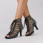 Women's Latin Shoes Lace-up Rhinestone High Heel Satin Solid Color Dance Shoes 