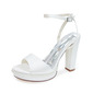 Women's Wedding Shoes Satin Platform Block Heel Open Toe Wedding Sandals Bridal Shoes Pearl Elegant Wedding Party Shoes 