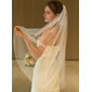 Beading Cut Edge Single Tier Bridal Fingertip Length 39" Wedding Veils 