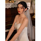 Bow Cut Edge Single Tier Bridal Fingertip Length 33" Wedding Veils 