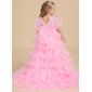 Ball-Gown/Princess Square Asymmetrical Satin Organza Flower Girl Dress With Bow 