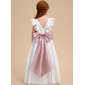 A-line Scoop Floor-Length Lining 100% Cotton Satin Flower Girl Dress With Bow 