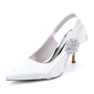 Women's Wedding Shoes Satin High Heel Point Toe Slingbacks Wedding Heels Bridal Shoes Rhinestone Elegant Wedding Shoes 