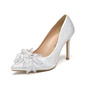 Women's Wedding Shoes Satin High Heel Point Toe Wedding Heels Bridal Shoes Bowknot Rhinestone Elegant Wedding Party Evening Shoes 