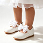 Jentas Round Toe Lukket Tå Leather flat Heel Flate sko Flower Girl Shoes med Bowknot Velcro 
