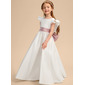 A-line Scoop Floor-Length Lining 100% Cotton Satin Flower Girl Dress With Bow 