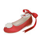 Girl's Flower Girl Shoes Wedding Pearl Ribbon Tie Satin Round Toe Flat Heel Shoes 